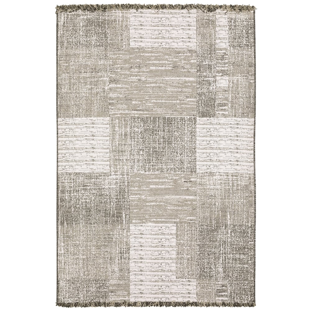 Style Haven Grayton Textured Geometric Beige/ Black Indoor-Outdoor Fringe Edge Rug