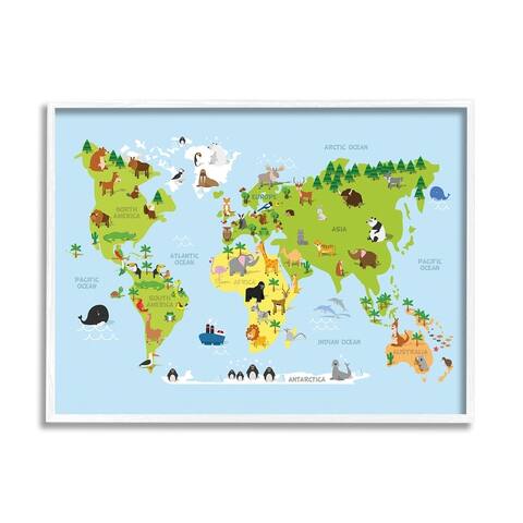Stupell Industries World Map Cartoon And Color Framed Giclee Wall Art