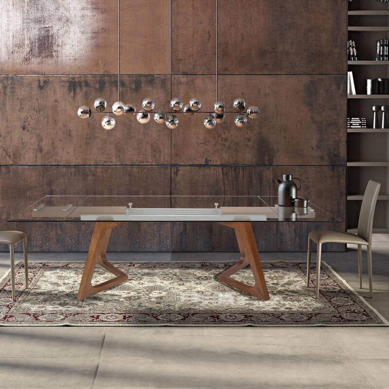 Davee Furniture transparent Glass Top with Wood Leg Extendable Dining Table - 63/94.5*35.43*29.53 inches - 63/94.5*35.43*29.53 inches - Walnut