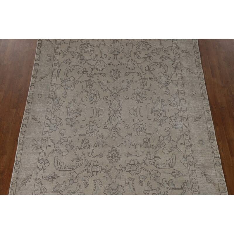 Distressed Beige Tabriz Persian Vintage Rug Handmade Wool Carpet - 6'6"x 9'7"