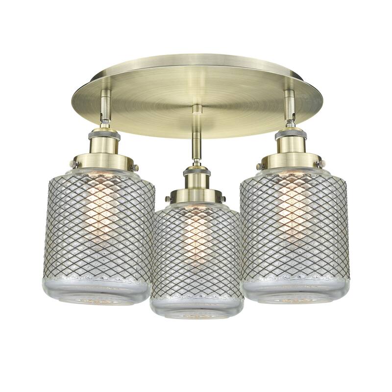 Innovations Lighting 916-3C-10-18 Edison Flush Edison 3 Light 18" Wide - Antique Brass / Clear Wire Mesh