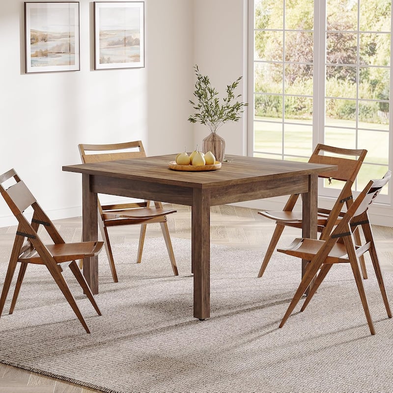 Modern Minimalist Wood 4-Person Square Kitchen/Dining Table with Solid Wood Legs for Home Kitchen/Living/Dining Room - Greyish Brown