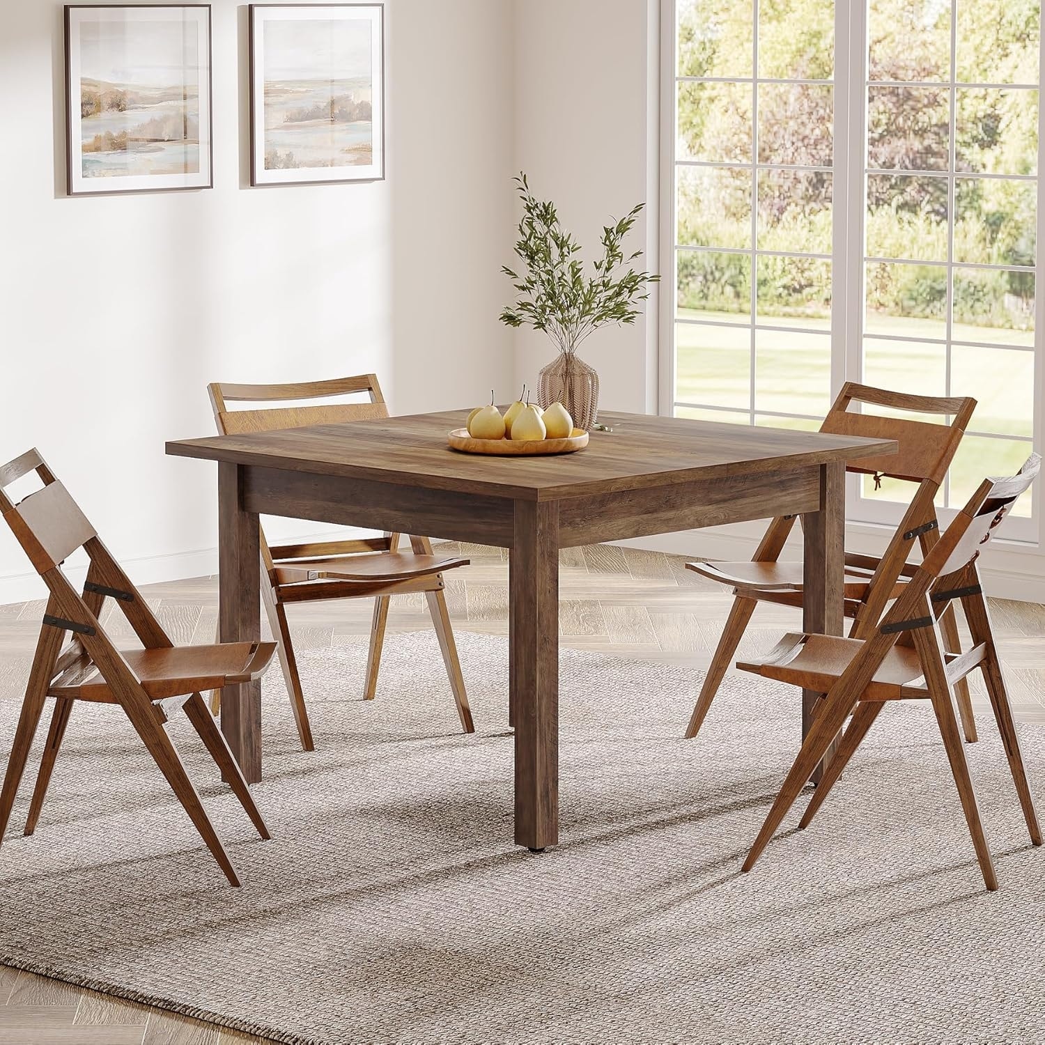 Square Dining Table/Desk Solid Wooden Legs Compact Kitchen Table for Dining/Living Room