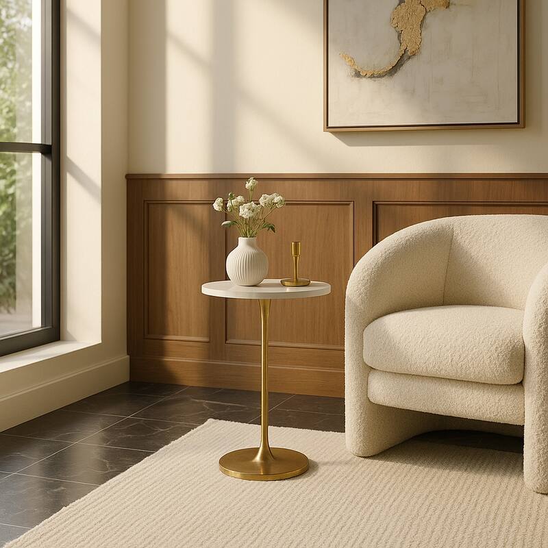 Metal Stone Top Modern Round End Table - Gold, 24" - 24.0"