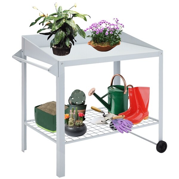 Kinsunny Steel Potting Bench and Utility Table with Wheel & Handle Workbench Portable Gardening Center Work Bench Station. Opens flyout.