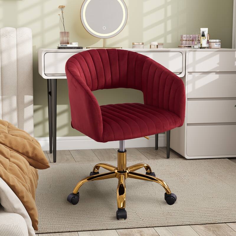 HOMEFUN Velvet Upholstered Swivel Adjustable Height Home Office Chair With Wheels