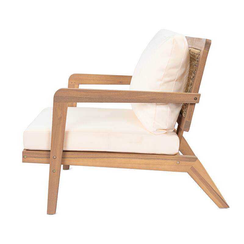 Christopher Knight Home Kaelith Acacia Wood Lounge Chair with Wicker Backrest and Cushion