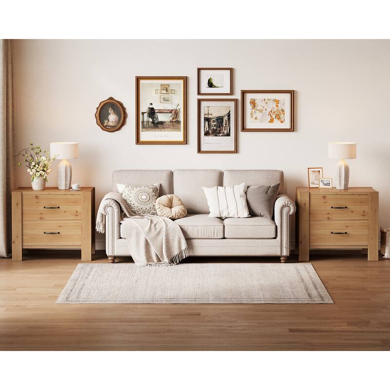 Solid Wood Nightstand with 2 Drawers