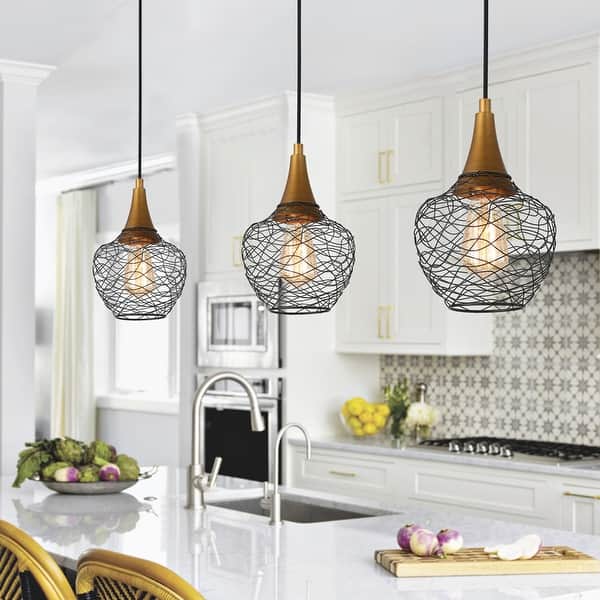 Modern 7inch Mini Farmhouse Cage Lights Metal Wire Black Ceiling Lights for Kitchen Island - - 34539264