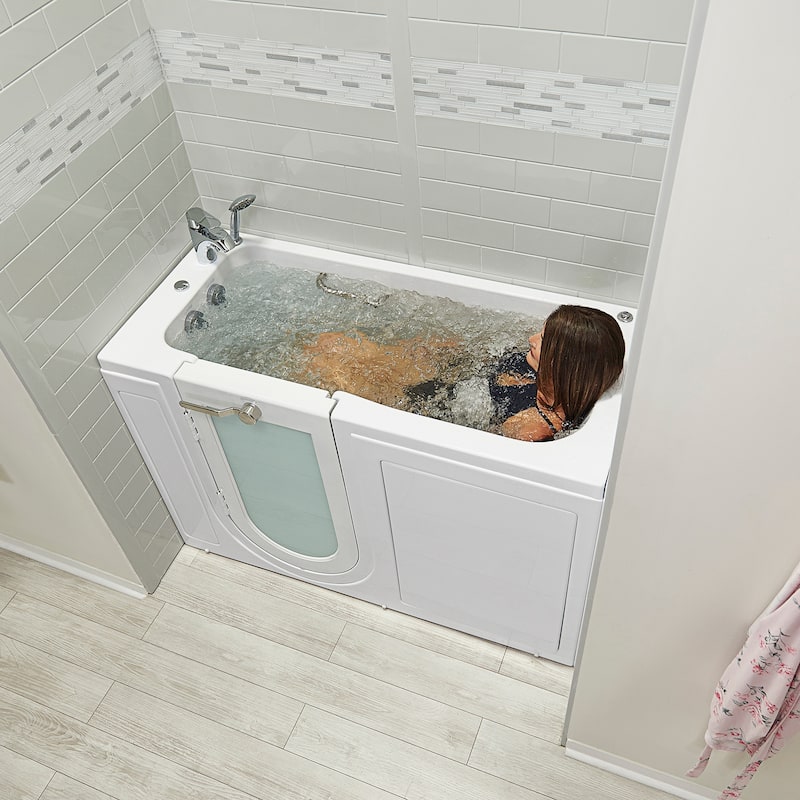 Ella Lounger 27"x60" Acrylic Hydro Massage Walk-In Bathtub with Outward Swing Door, 2 Piece Fast Fill Faucet, 2" Dual Drain