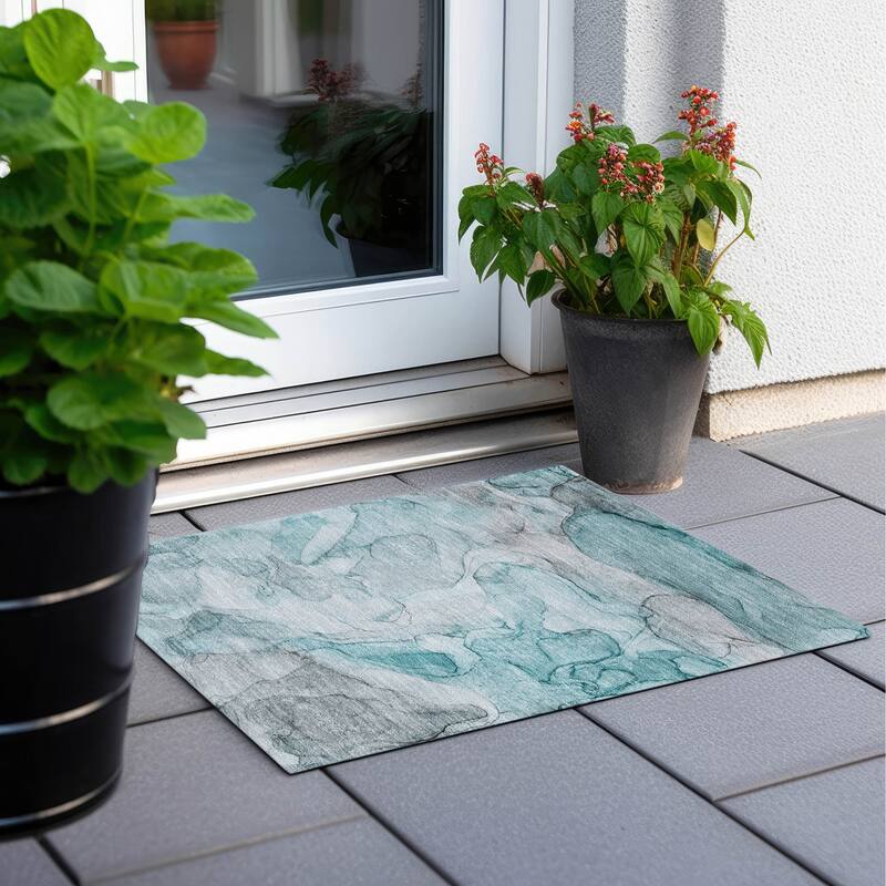 Lalu Unique Abstract Weather Resistant Timeless Fusion Outdoor Rug