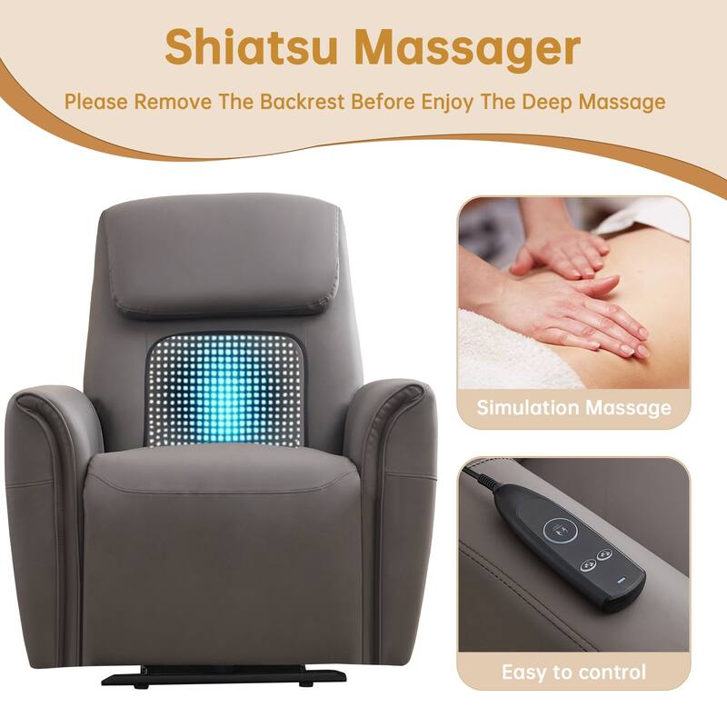 Oversized Faux Leather Massage Power Recliner with Two Pockets