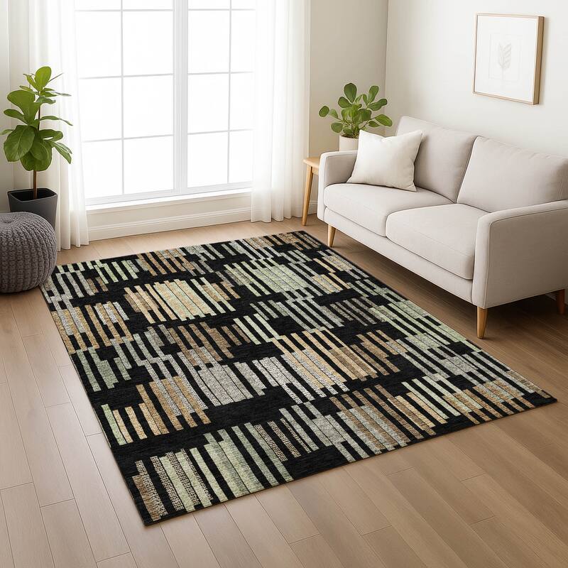 Machine Washable Indoor/ Outdoor Modern Pines Chantille Rug