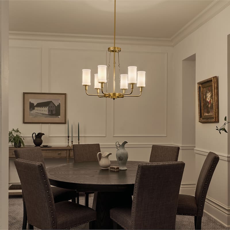 Kichler Lighting Vetivene 39 inch 6-Light Chandelier Natural Brass with Opal Glass