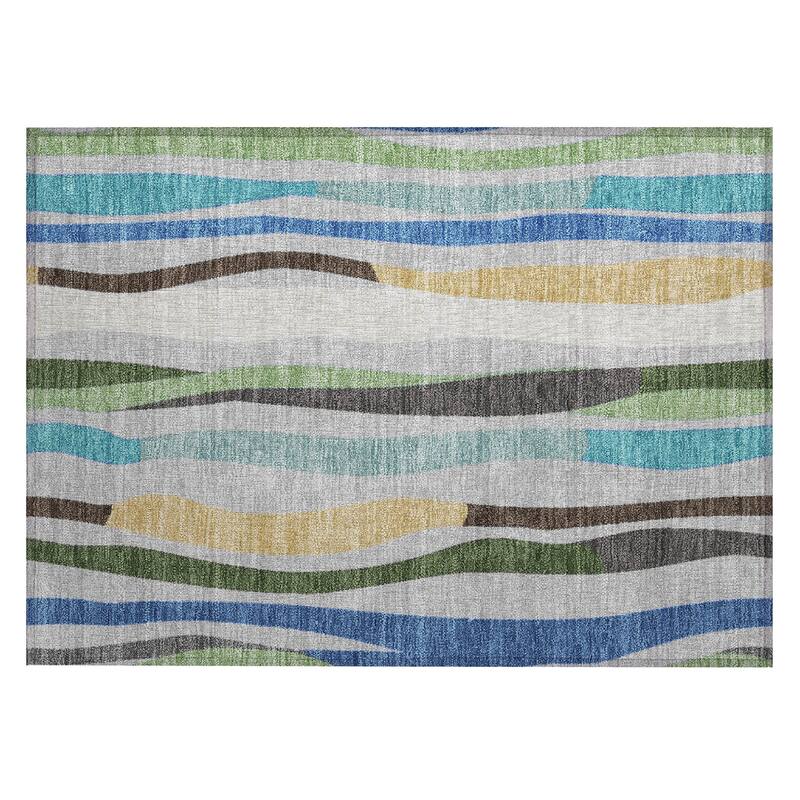 Machine Washable Indoor/Outdoor Modern Stripes Chantille Rug