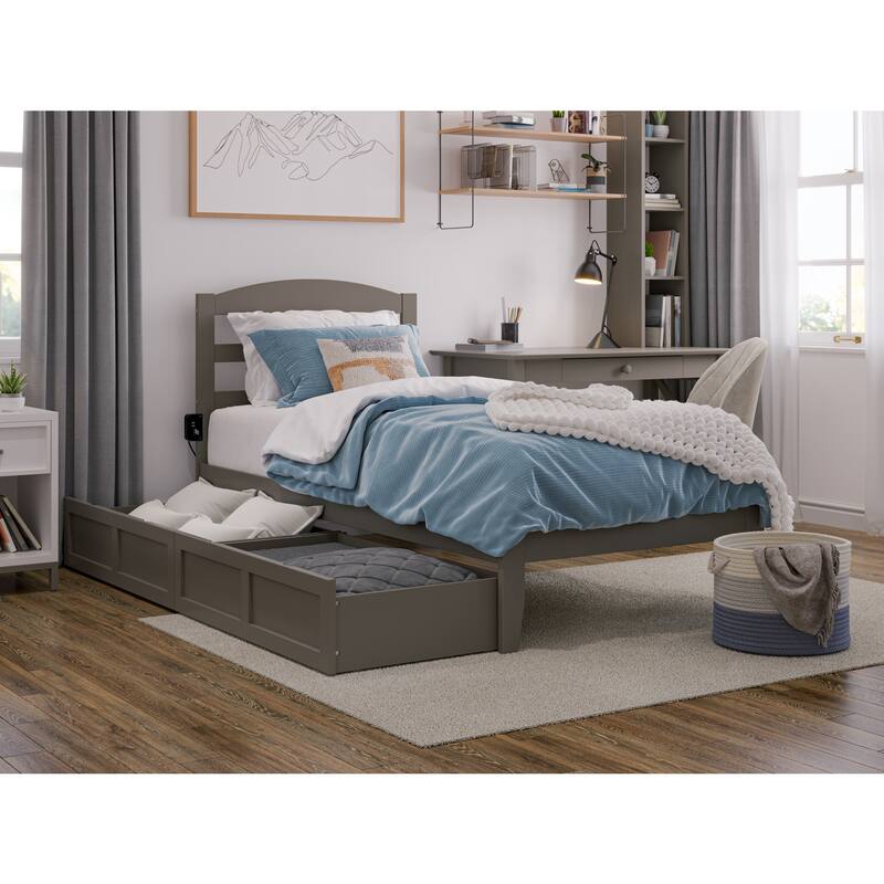Platform Bed with Drawers - Twin XL Grey - Charging Station & Underbed Storage