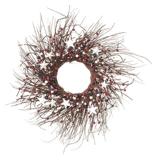 Transpac Natural Fiber 24" Multicolor Patriotic Twigs and Stars Wreath