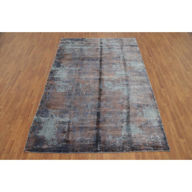 Hand Knotted Oriental Viscose Silk Carpet Modern Abstract Multi-Colored Abstract Area Rug - 10' 0'' X 6' 6''