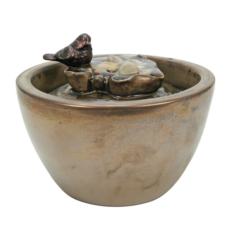 Foreside Home & Garden Bronze Bird on Leaf Indoor Water Fountain With Pump - 7x7x7.5