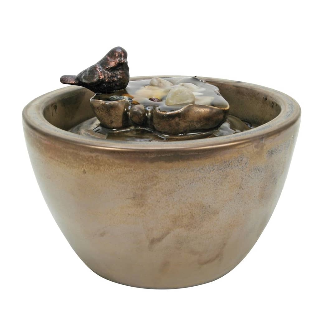 Foreside Home & Garden Bronze Bird on Leaf Indoor Water Fountain With Pump - 7x7x7.5
