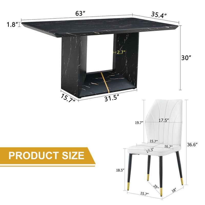 Modern 5-Piece Dining Set with Rectangular Table & Widened Backrest Chairs