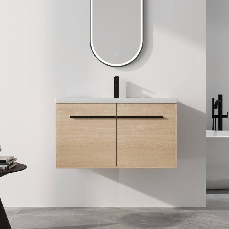 ARTCHIRLY 16/20/24/30/36 Inch Bathroom Vanity With Sink, Floating Bathroom Vanity With Soft Close Door - 36''W - Beige