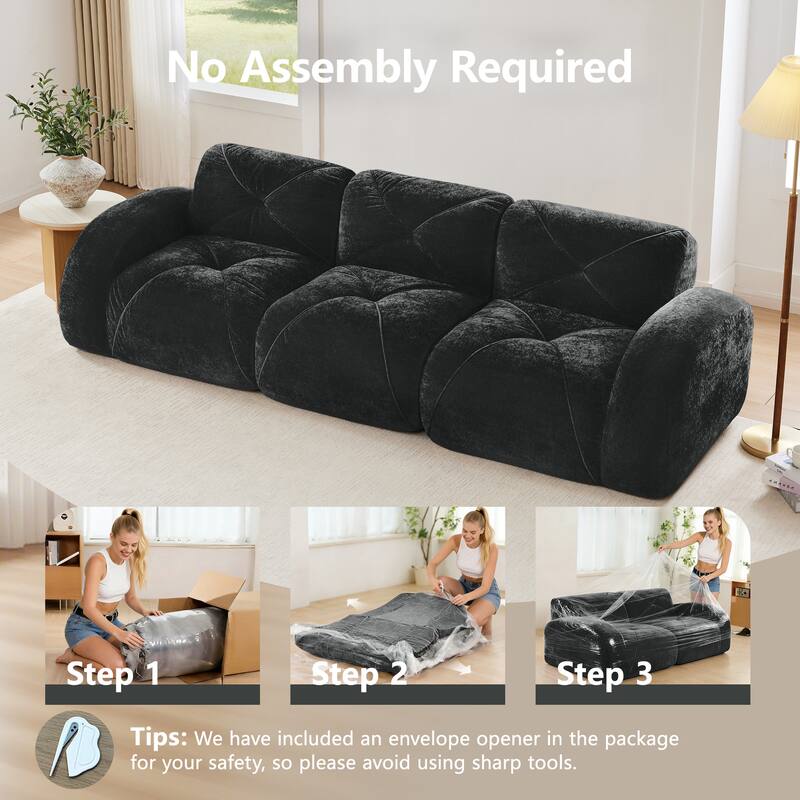 110" Boneless Sofa With Tufted, Soft Velvet Fabric, Modular Sectional Sofa Couches, 32D High Density Sponge