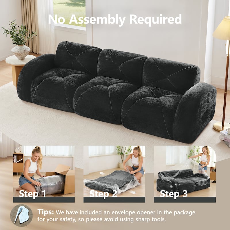 Rossetta 110" Anti-Slip Design Tufted Velvet Modular Boneless Sectional Cloud Couch, No Assembly Required
