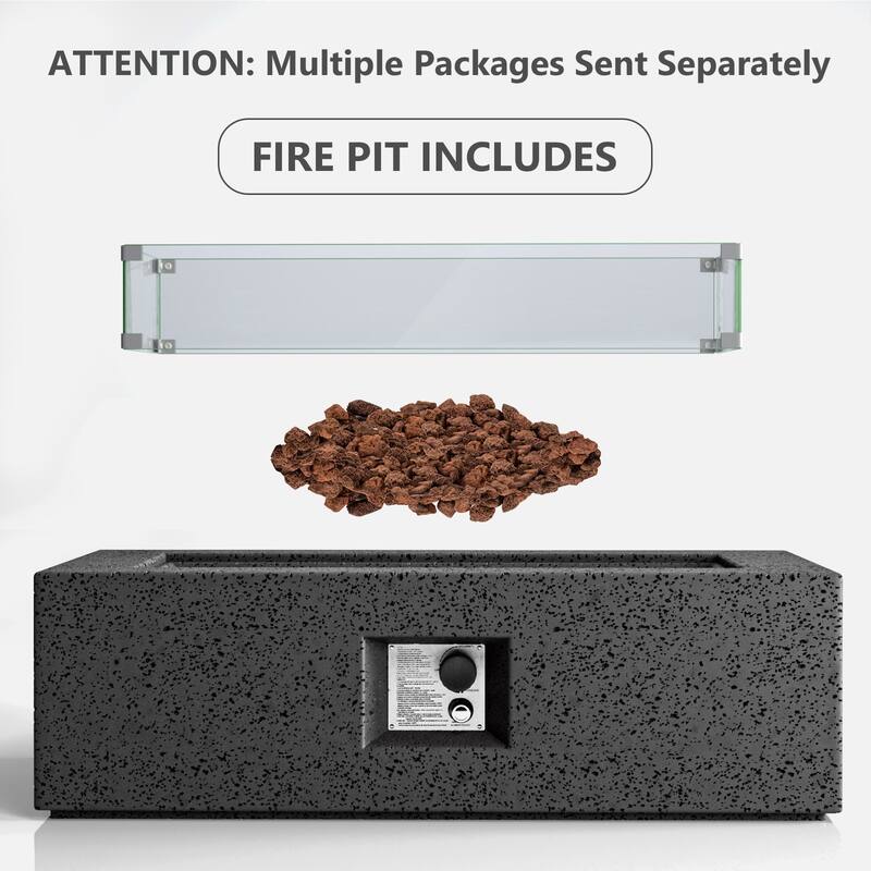 COSIEST Outdoor Rectangle Propane Fire Pit with Wind Guard, 50000BTU
