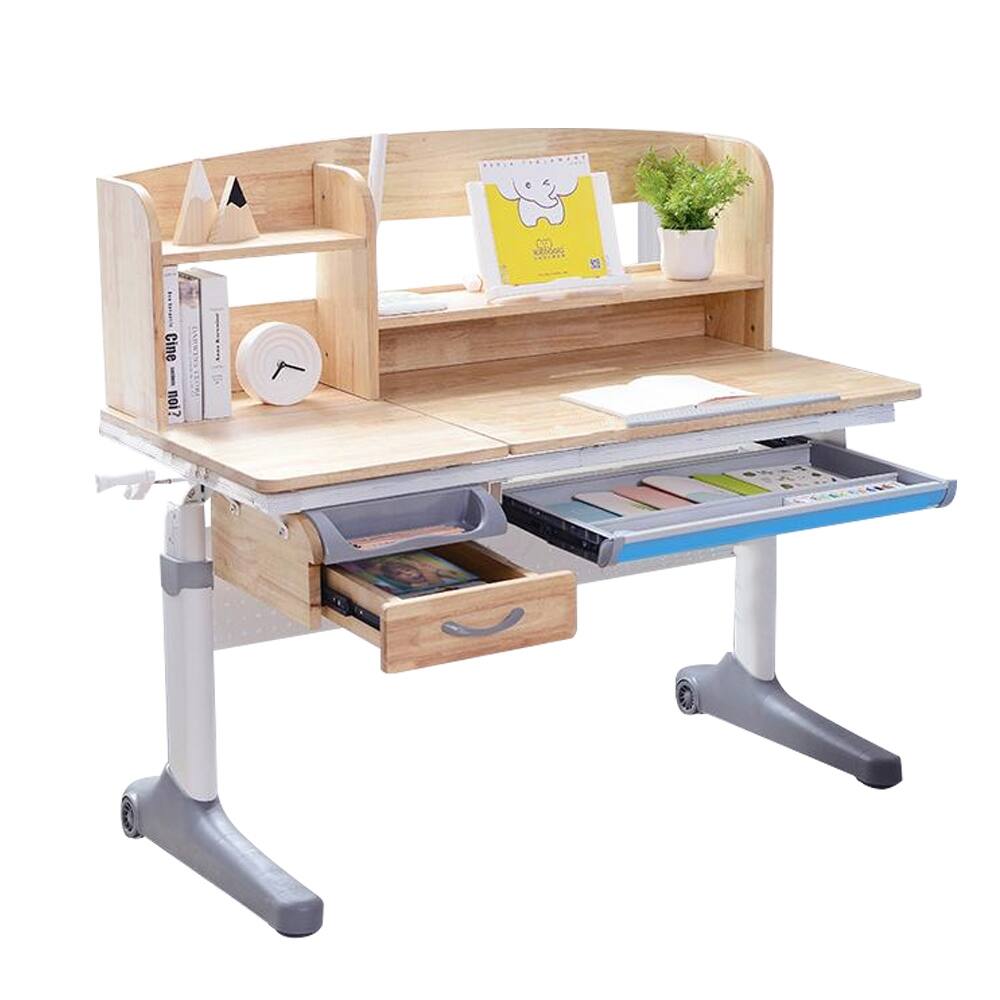 Wood Height Adjustable Kids Writing Desk With Tilt Desktop 47" W