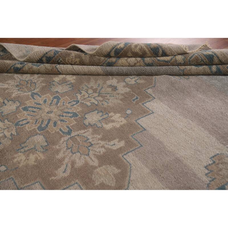 Geometric Oushak Oriental Area Rug Handmade Wool Carpet - 9'0"x 11'11"