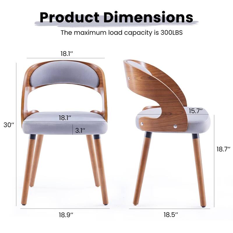 Modern Upholstered Wood Dining Chairs with Curved Backrest (Set of 1)
