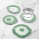 Modern Home Set of 4 Natural Agate Stone Coasters - Green/Silver
