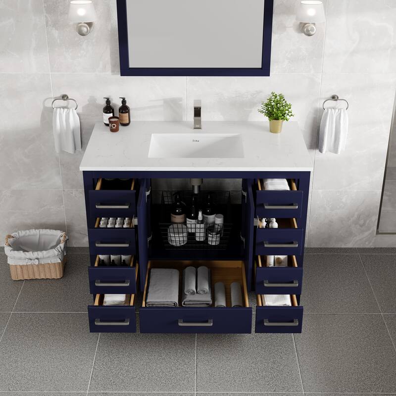 Eviva London 42"W Bath Vanity with Carrara Quartz Top & Undermount Sink