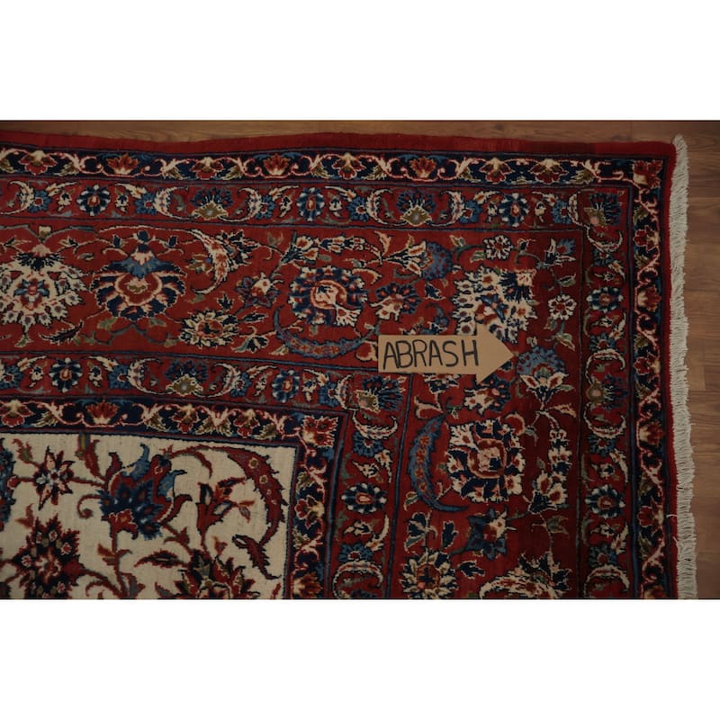Hand Knotted Oriental 100% Wool Carpet Traditional Floral Beige & Ivories Isfahan Area Rug - 12' 10'' X 8' 9''
