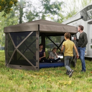 Outsunny 12' x 12' Hexagonal Pop Up Gazebo Canopy Tent with 5 Sidewalls, Waterproof Portable Outdoor Canopy Shelter