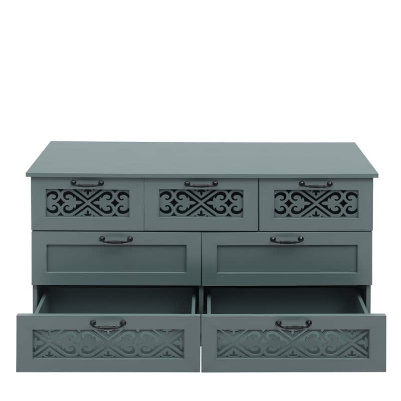American Style Wood Sideboard Buffet Cabinet with 7 Storage Drawers