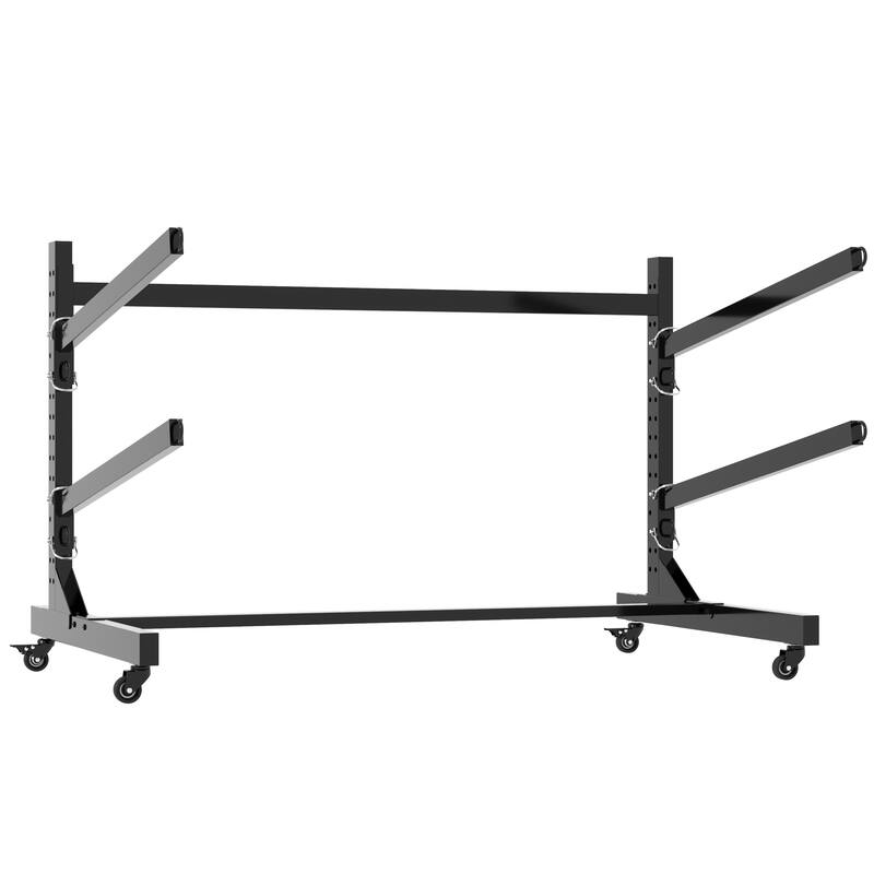 Freestanding Kayak Storage Rack - Holds 2 Kayaks, Heavy-Duty Adjustable Stand with Lockable Wheels for Kayak