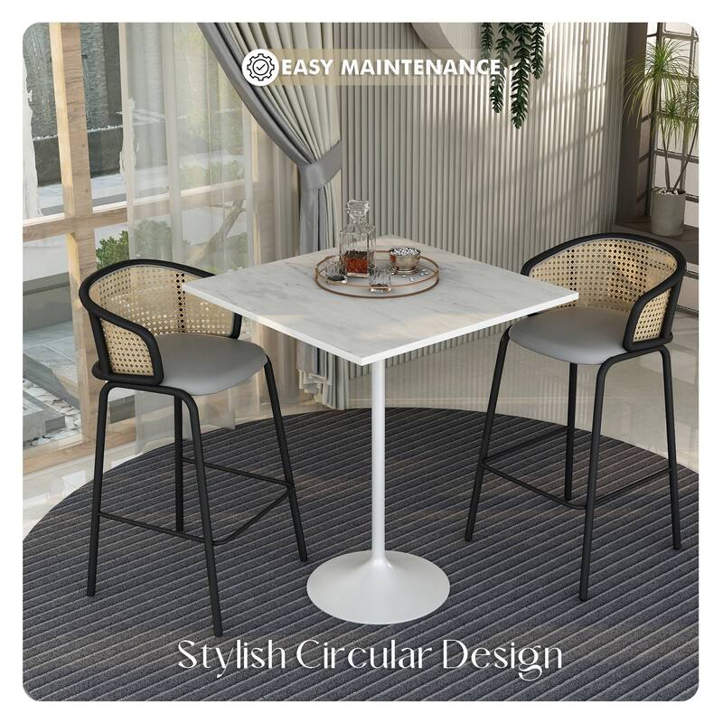 LeisureMod Verve Square Bar Dining Table with White Resin TableTop and White Steel Base for Kitchen & Dining Room