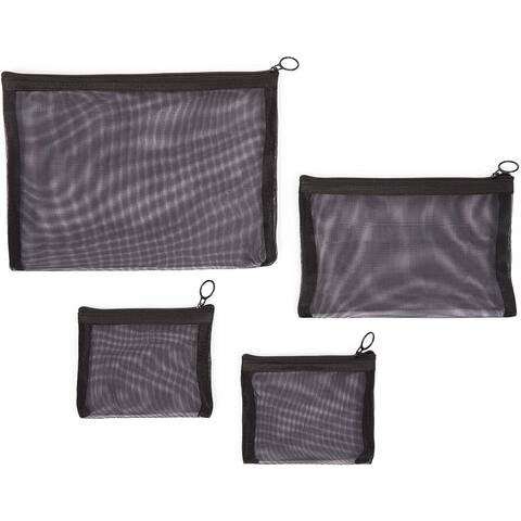 Mesh Makeup Bags Set, Zipper Pouches for Cosmetics (Black, 4 Piece Set)