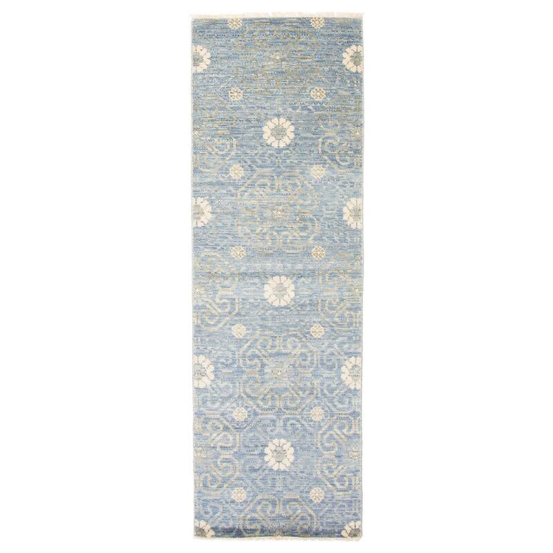 ECARPETGALLERY Hand-knotted Mystique Blue Wool Rug - 2'7 x 7'10 - Blue - 2'7 x 7'10