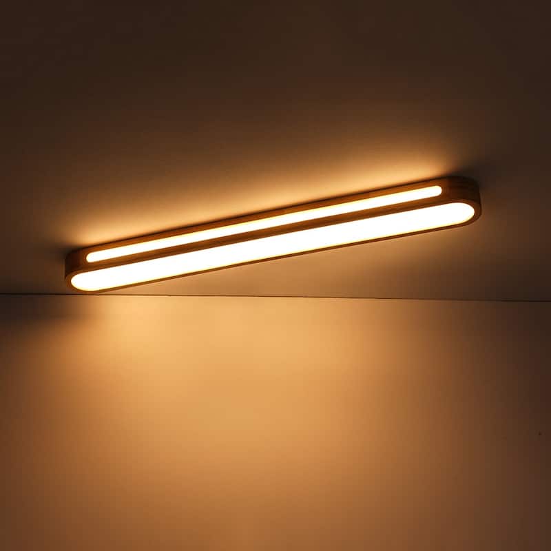 Rustic Natural Wood Dimmable LED Oval Ceiling Light 3000K - Wood Grain - 31.5 Inches
