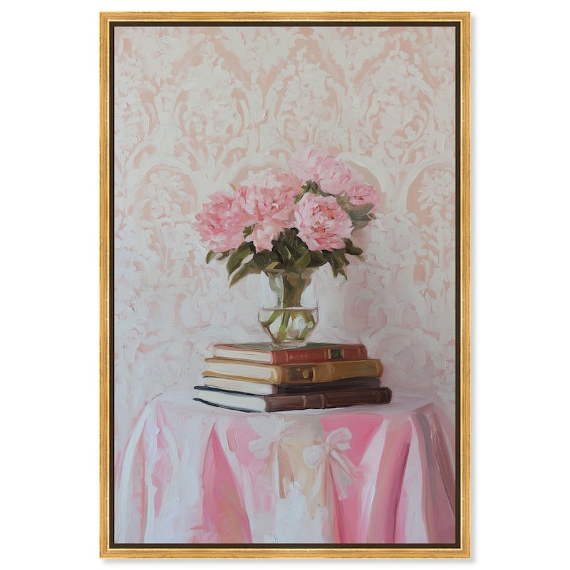 Pink Peonies on Books Canvas by Art Remedy - 16" x 24" - Gold