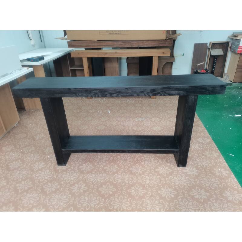 63'' Solid Wood Console Table with Shelf, 2-Tier Narrow Entryway Table - Black