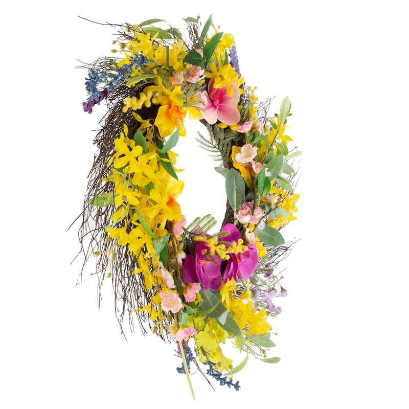 Pure Garden Artificial Daisy and Lavender Wreath