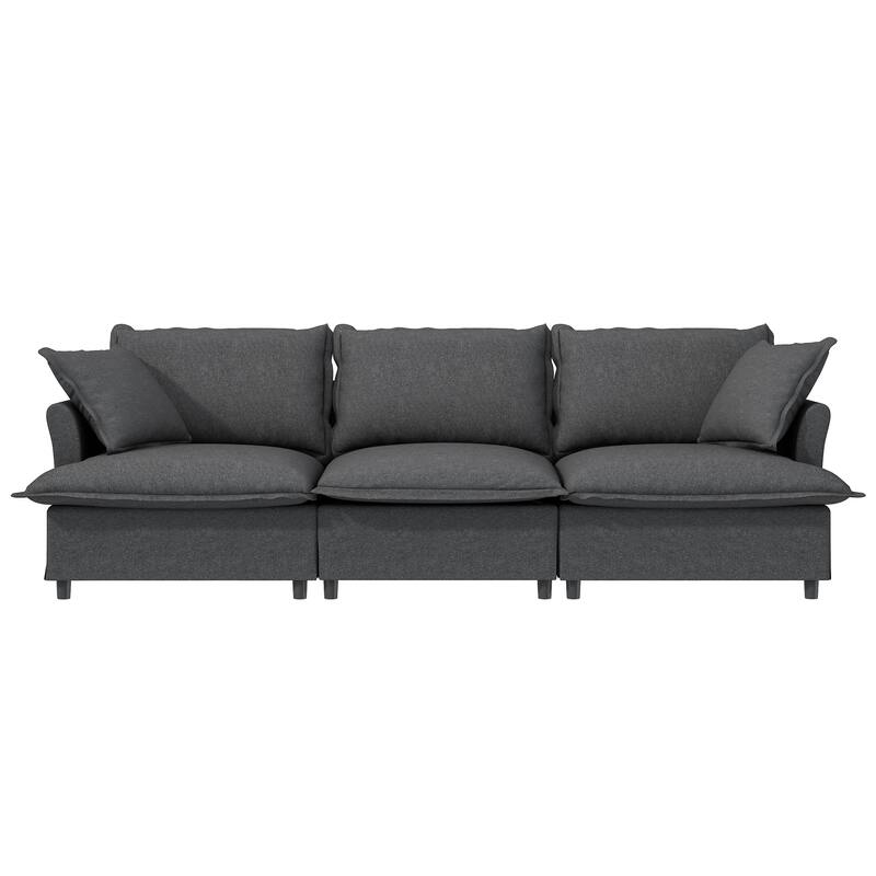 Oversized Single Sleeper Armchair,Chenille Lazy Chaise Lounge wOttoman - Gray+3 Seat