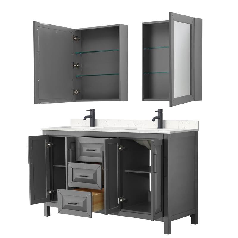 Daria 60 Inch Double Vanity, Cultured Marble Top, Medicine Cabinets