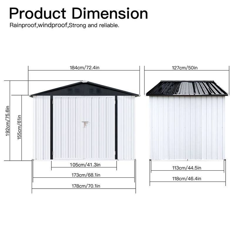 6 ft. W x 4 ft. D Galvanized Steel Metal Sheds & Outdoor Storage Shed - 6 ft. W x 4 ft. D