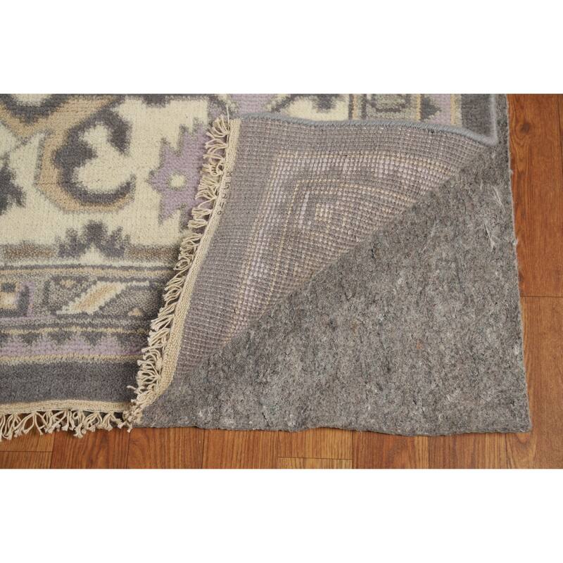 Gray Geometric Oushak Indian Area Rug Hand-Knotted Wool Carpet - 8'8" x 11'10"