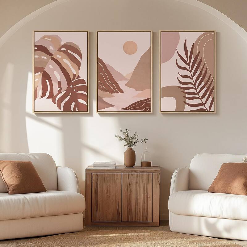 3 Piece Neutral Terracotta Bohemian Canvas Artwork